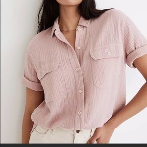Madewell lightspun short sleeve flap pocket shirt wisteria pink